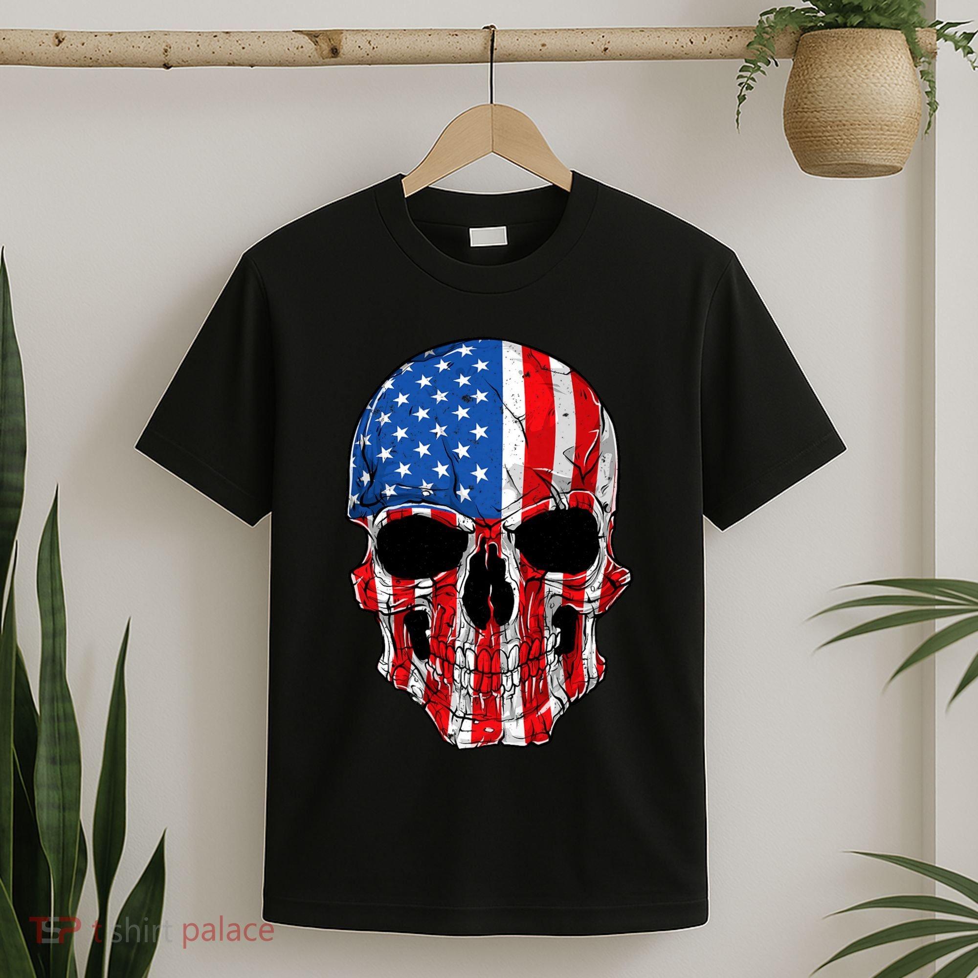 Skull American Flag 4th Of July Usa Gifts T-Shirt