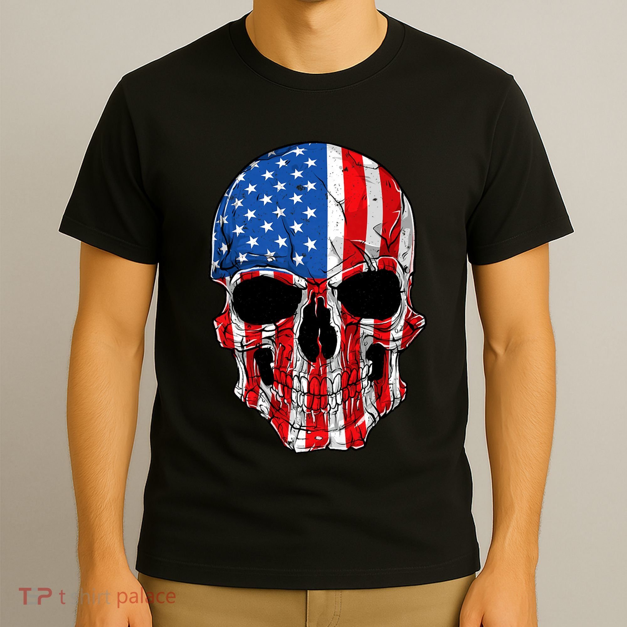 Skull American Flag 4th Of July Usa Gifts T-Shirt