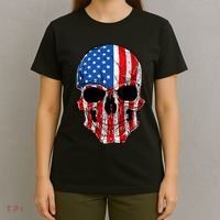Skull American Flag 4th Of July Usa Gifts T-Shirt thumb 4