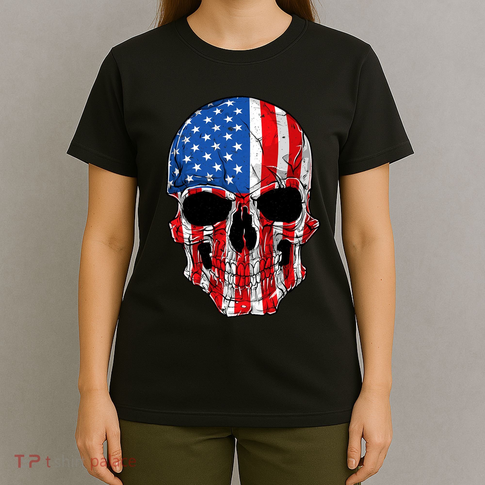 Skull American Flag 4th Of July Usa Gifts T-Shirt