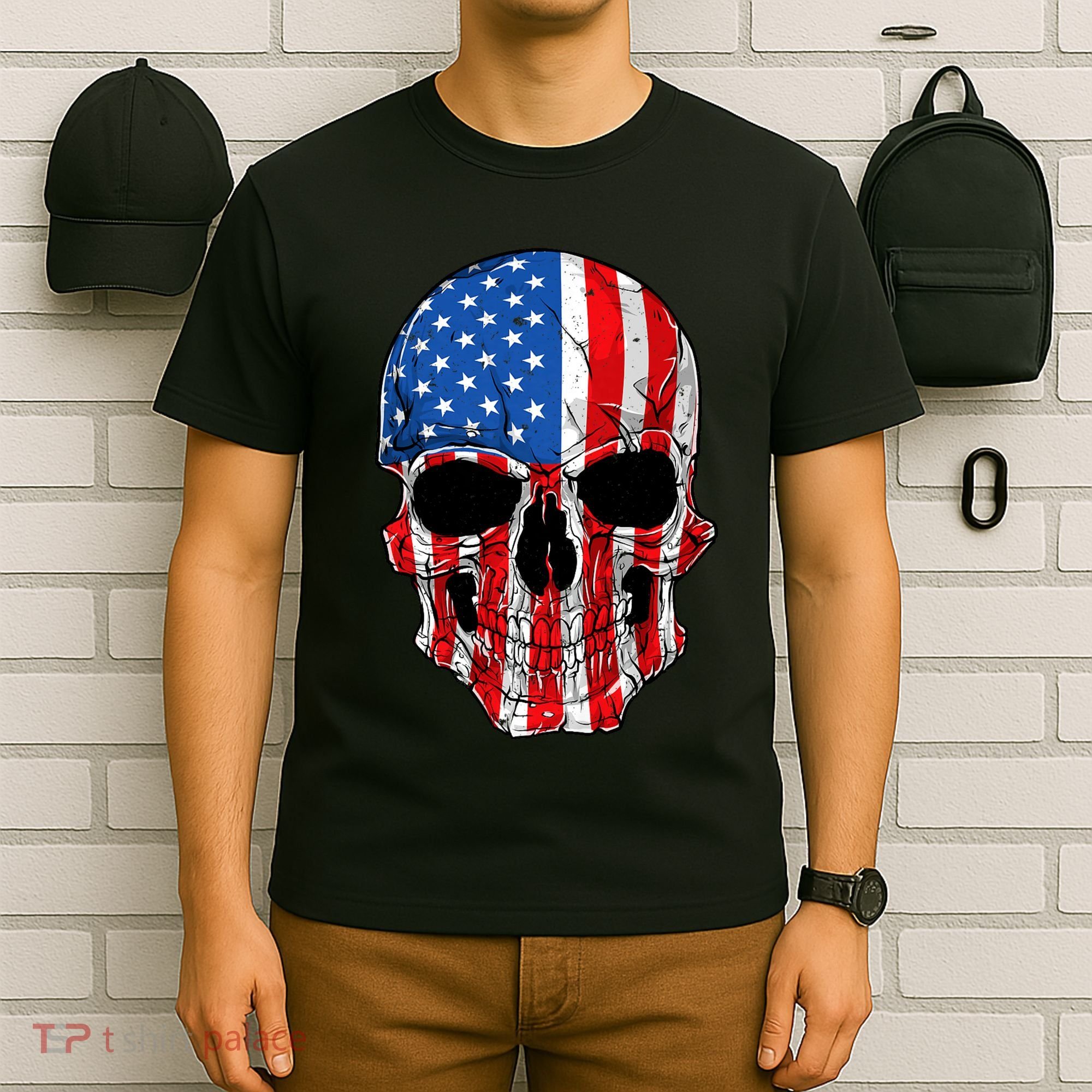 Skull American Flag 4th Of July Usa Gifts T-Shirt
