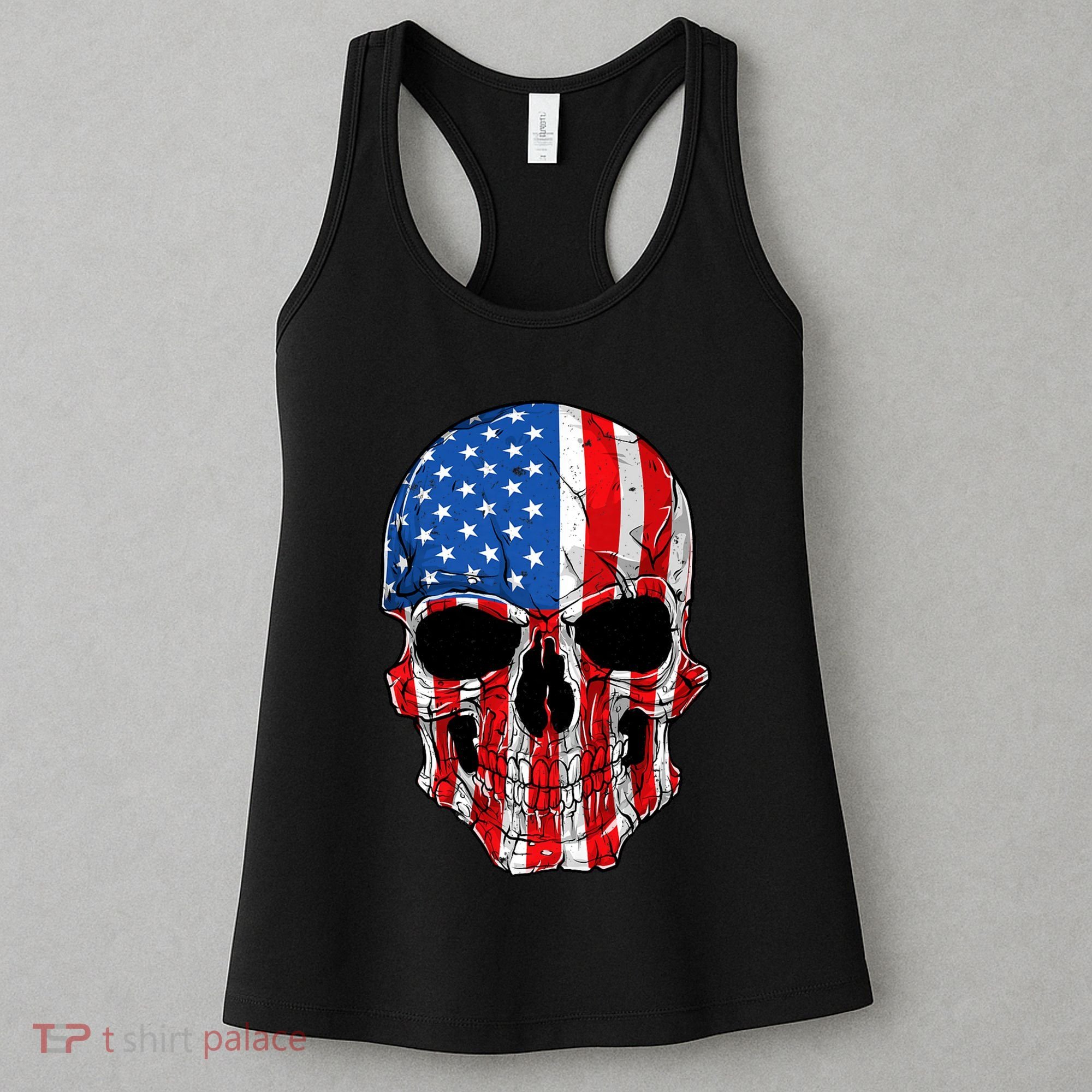 Skull American Flag 4th Of July Usa Gifts Women's Tank Top