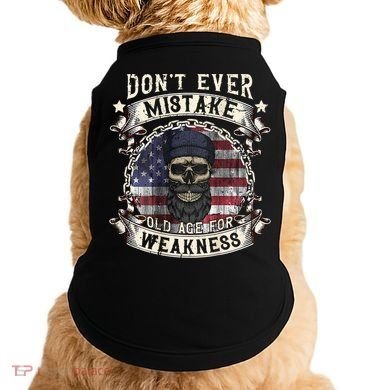 Skull American Flag Dont Ever Mistake Old Age For Weakness Doggie Tank