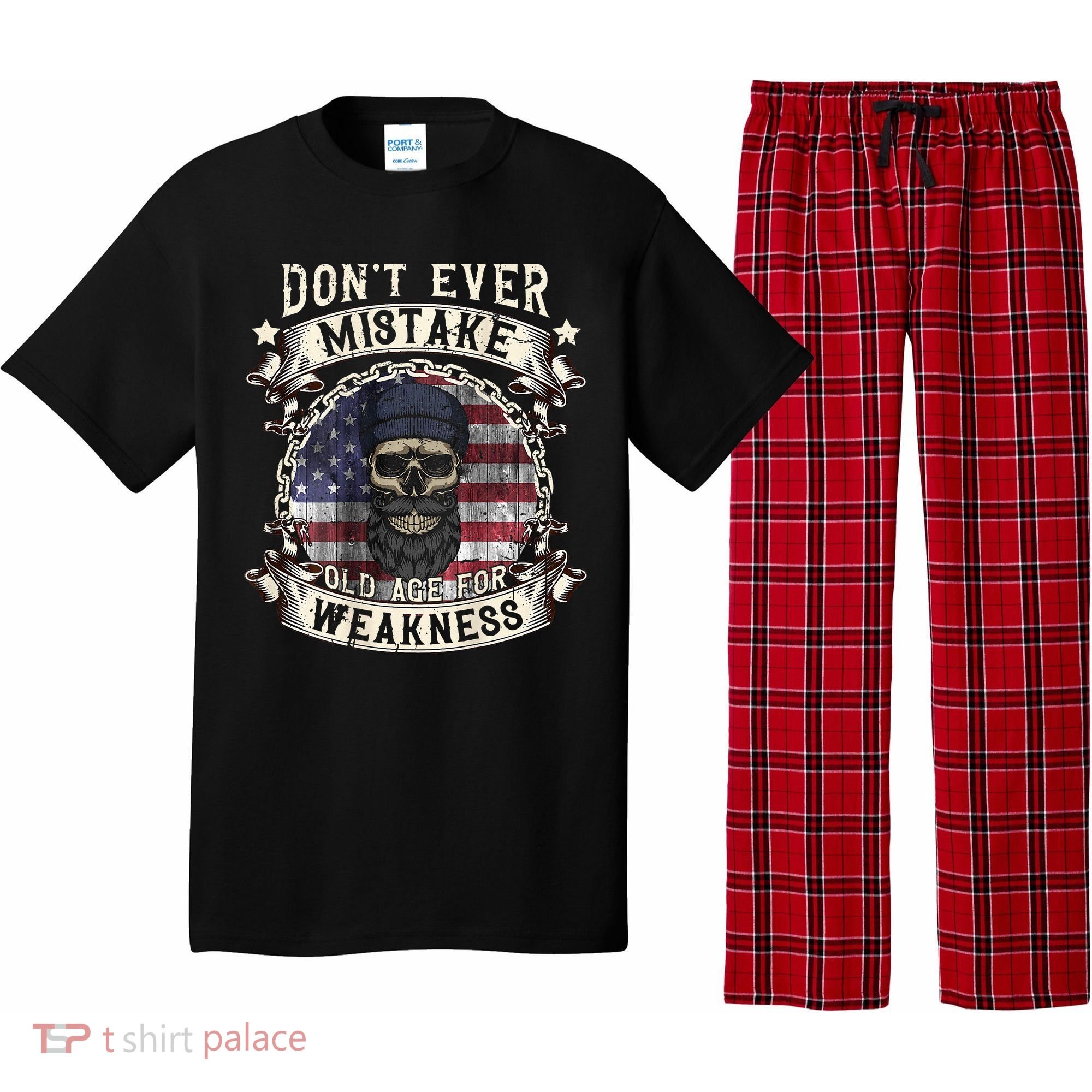 Skull American Flag Dont Ever Mistake Old Age For Weakness Pajama Set