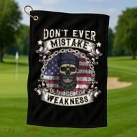 Skull American Flag Dont Ever Mistake Old Age For Weakness Golf Towel thumb 1