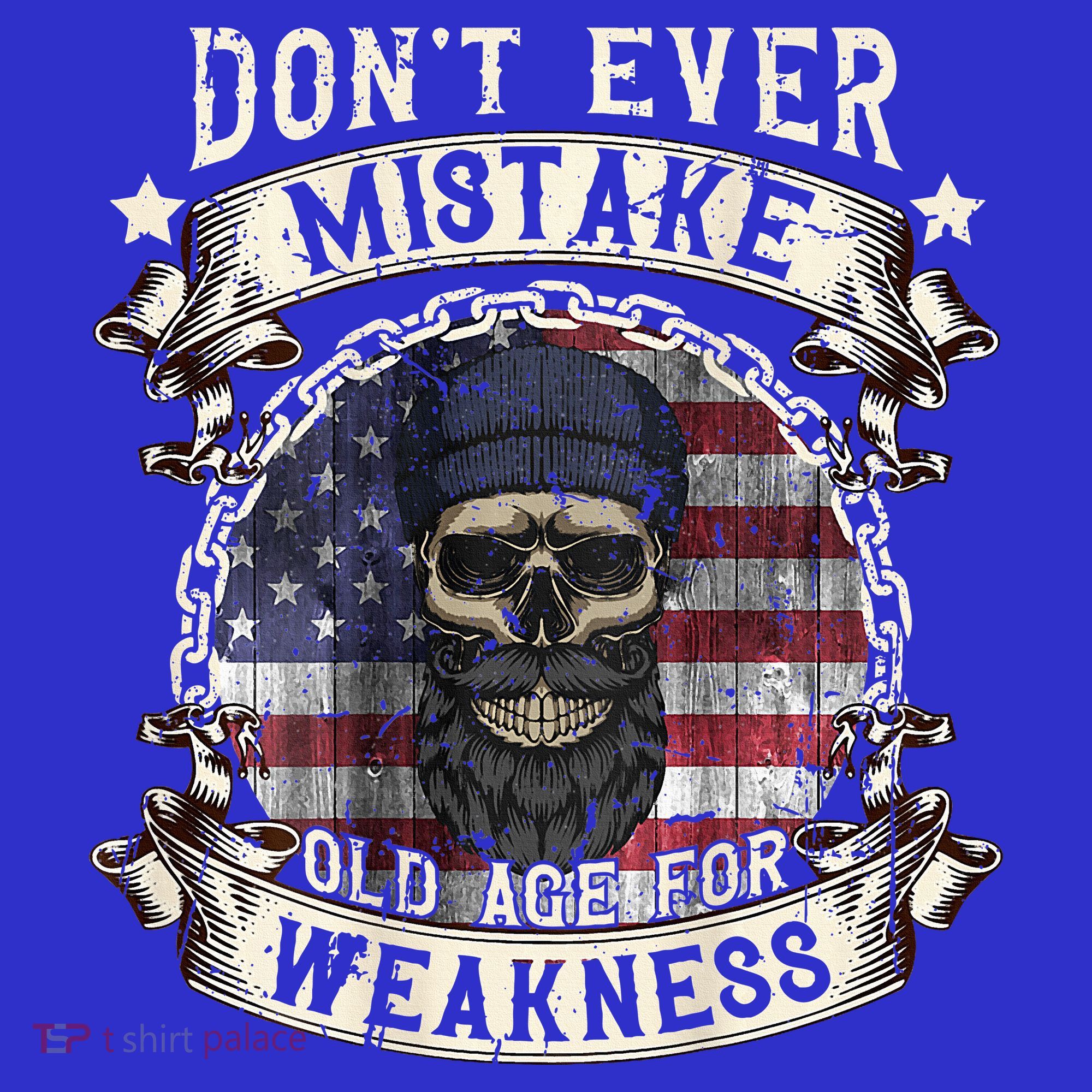 Skull American Flag Dont Ever Mistake Old Age For Weakness Long Sleeve Shirt
