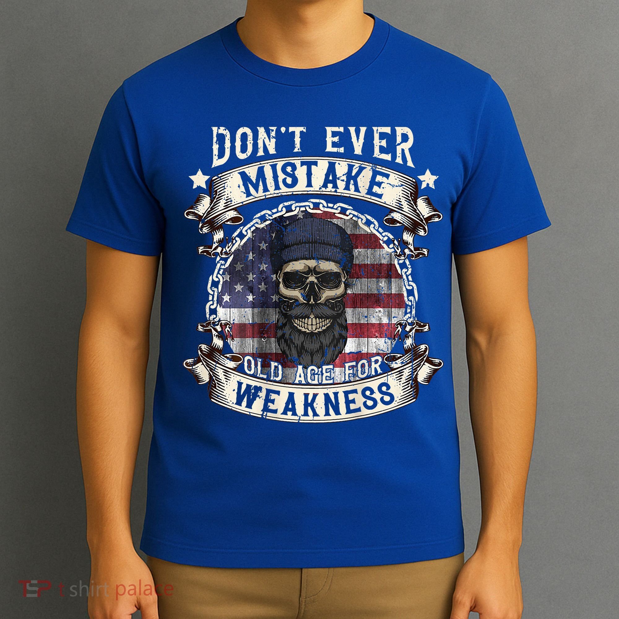 Skull American Flag Dont Ever Mistake Old Age For Weakness T-Shirt