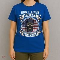 Skull American Flag Dont Ever Mistake Old Age For Weakness T-Shirt thumb 4