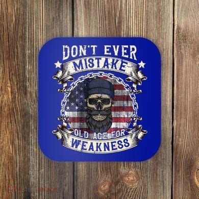 Skull American Flag Dont Ever Mistake Old Age For Weakness Coaster