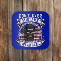 Skull American Flag Dont Ever Mistake Old Age For Weakness Coaster thumb 0