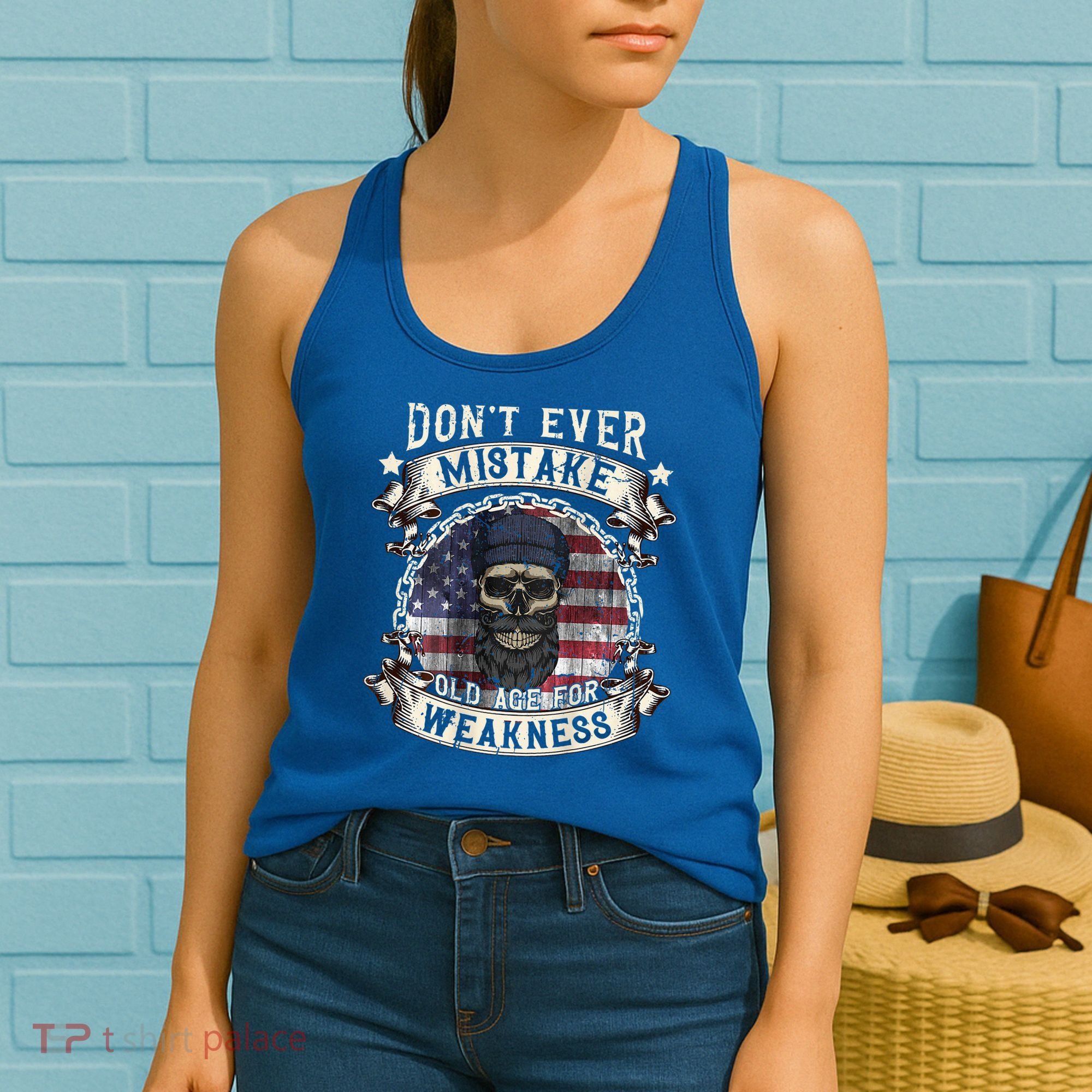 Skull American Flag Dont Ever Mistake Old Age For Weakness Women's Tank Top
