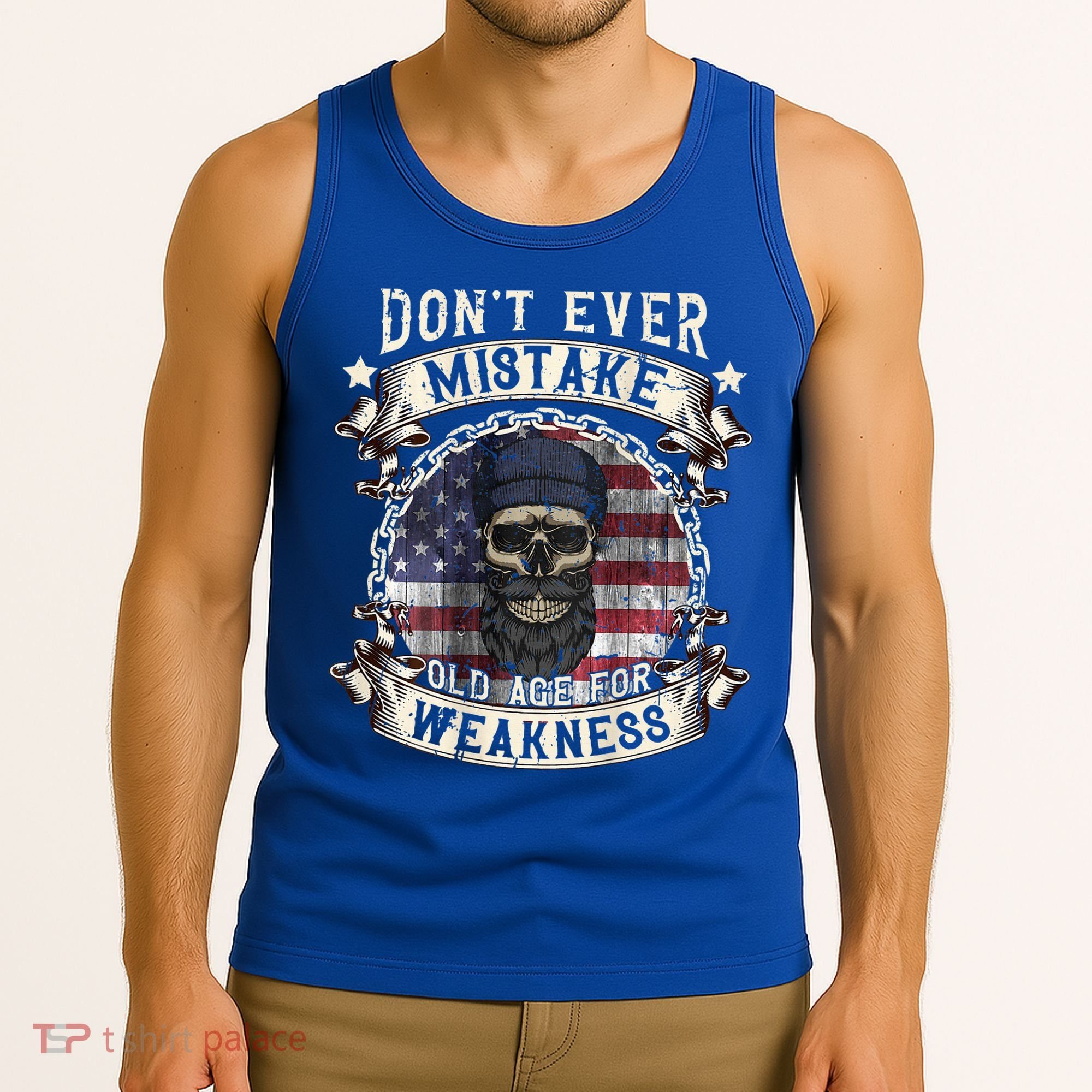 Skull American Flag Dont Ever Mistake Old Age For Weakness Tank Top