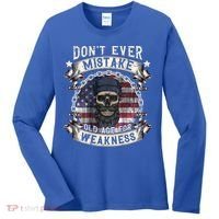 Skull American Flag Dont Ever Mistake Old Age For Weakness Women's Long Sleeve Shirt thumb 0
