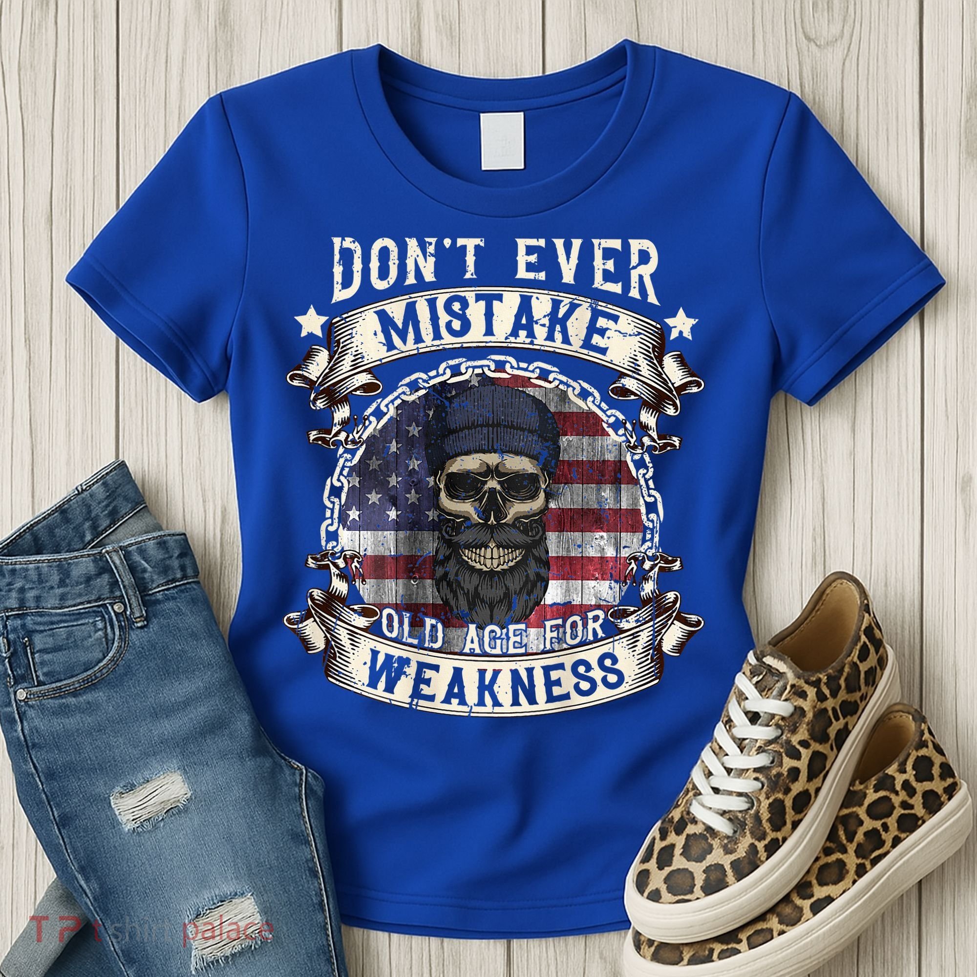Skull American Flag Dont Ever Mistake Old Age For Weakness Women's T-Shirt