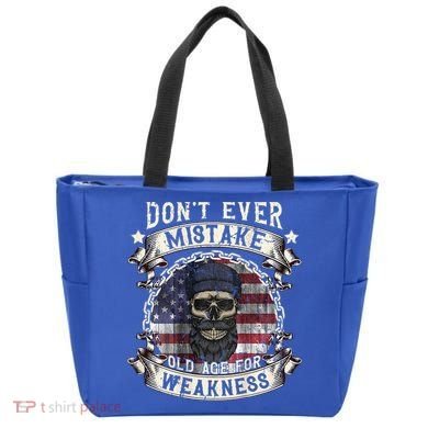 Skull American Flag Dont Ever Mistake Old Age For Weakness Tote Bag