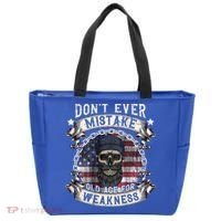 Skull American Flag Dont Ever Mistake Old Age For Weakness Tote Bag thumb 0
