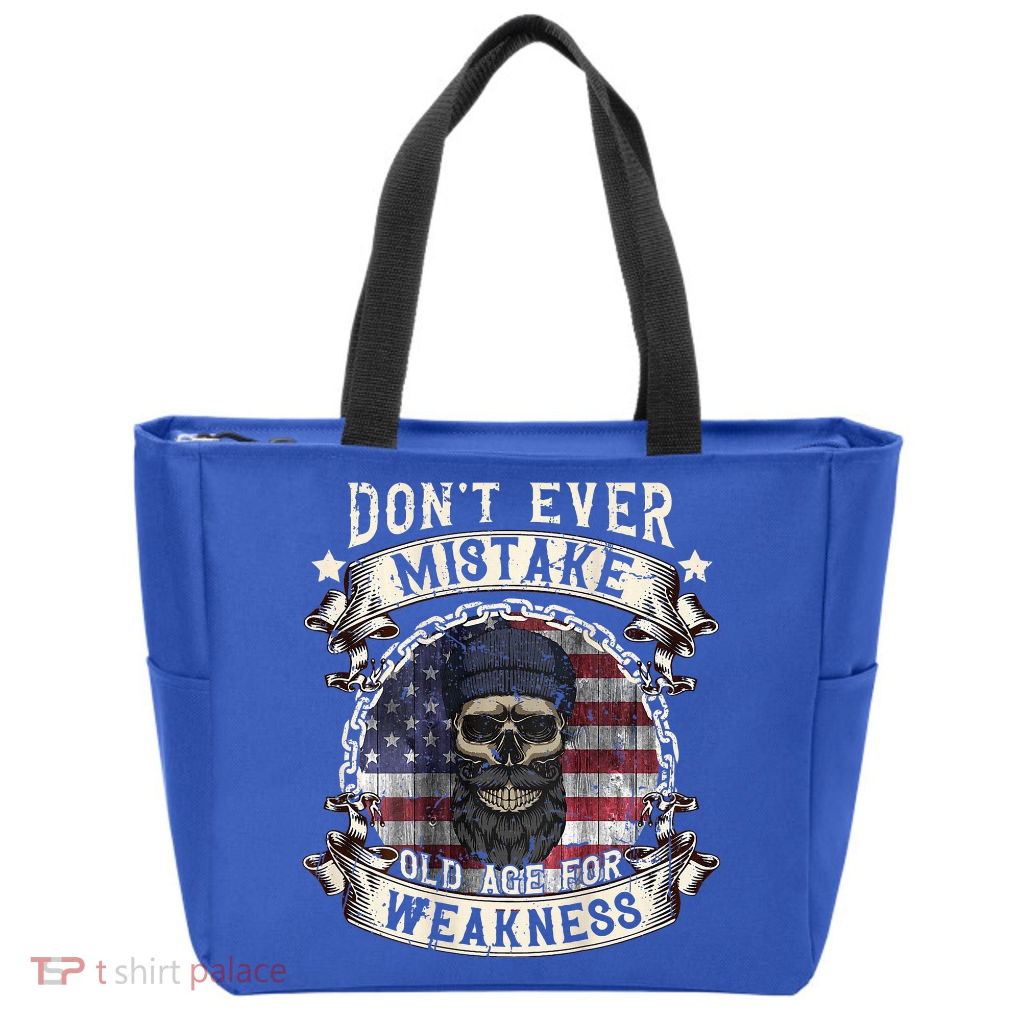 Skull American Flag Dont Ever Mistake Old Age For Weakness Tote Bag