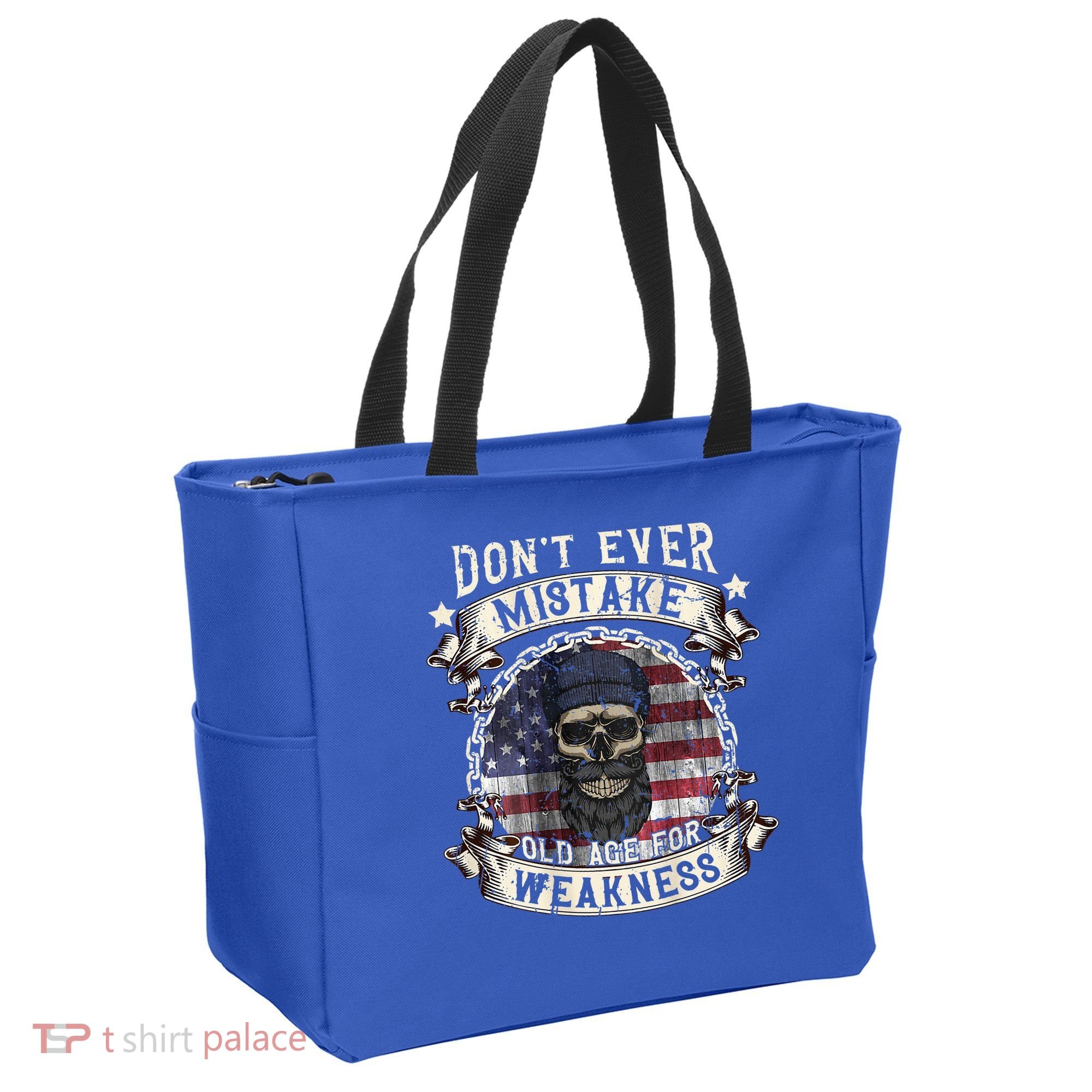 Skull American Flag Dont Ever Mistake Old Age For Weakness Tote Bag
