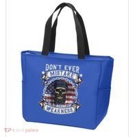 Skull American Flag Dont Ever Mistake Old Age For Weakness Tote Bag thumb 3