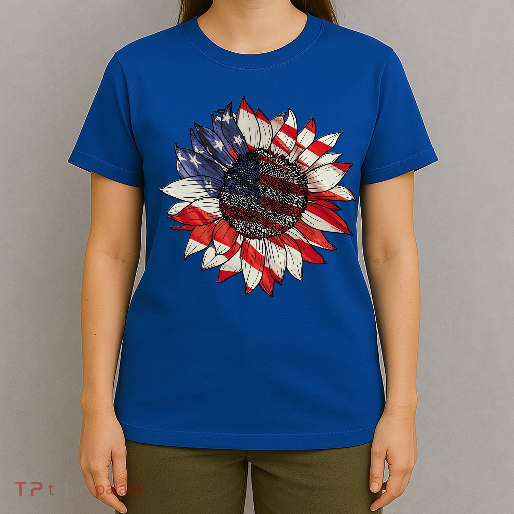 Sunflower American Flag 4th Of July Merica USA T-Shirt