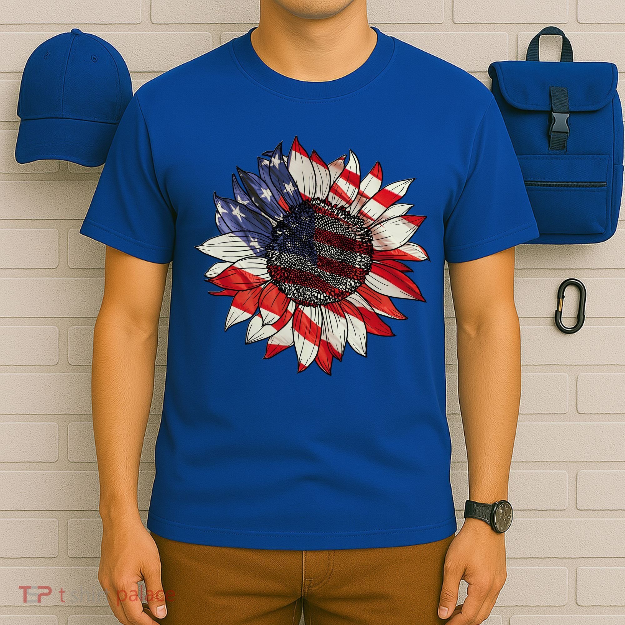 Sunflower American Flag 4th Of July Merica USA T-Shirt