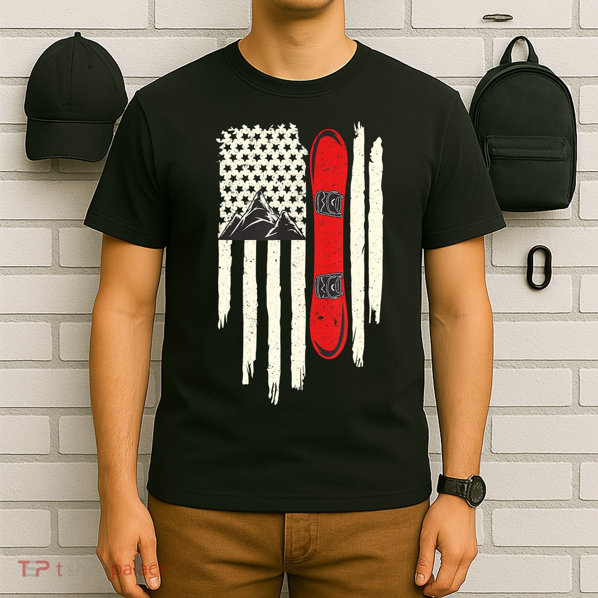 Snowboard American Flag Winter Sports Alpine Snowboarding TShirt T-Shirt