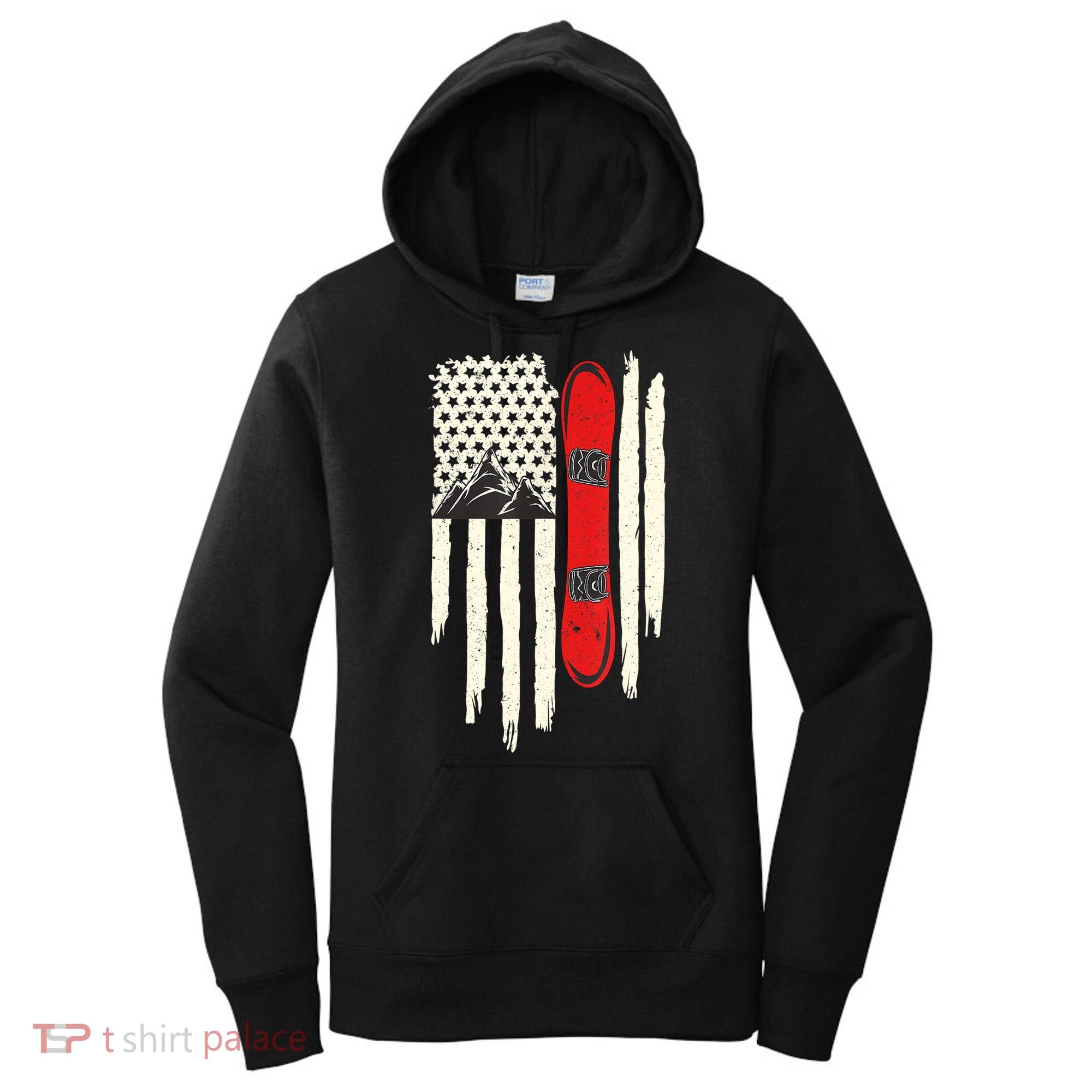 Snowboard American Flag Winter Sports Alpine Snowboarding TShirt Women's Hoodie