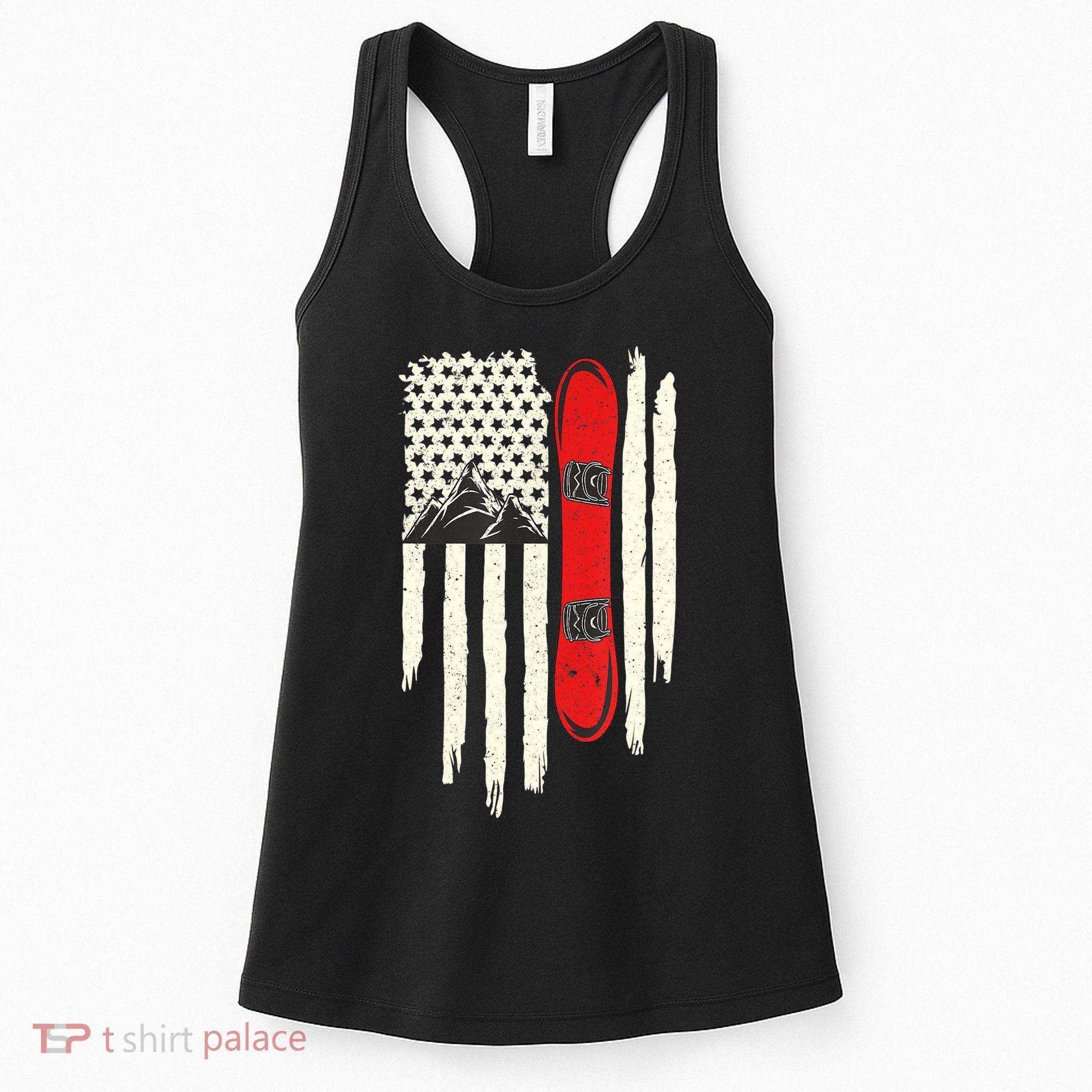 Snowboard American Flag Winter Sports Alpine Snowboarding TShirt Women's Tank Top