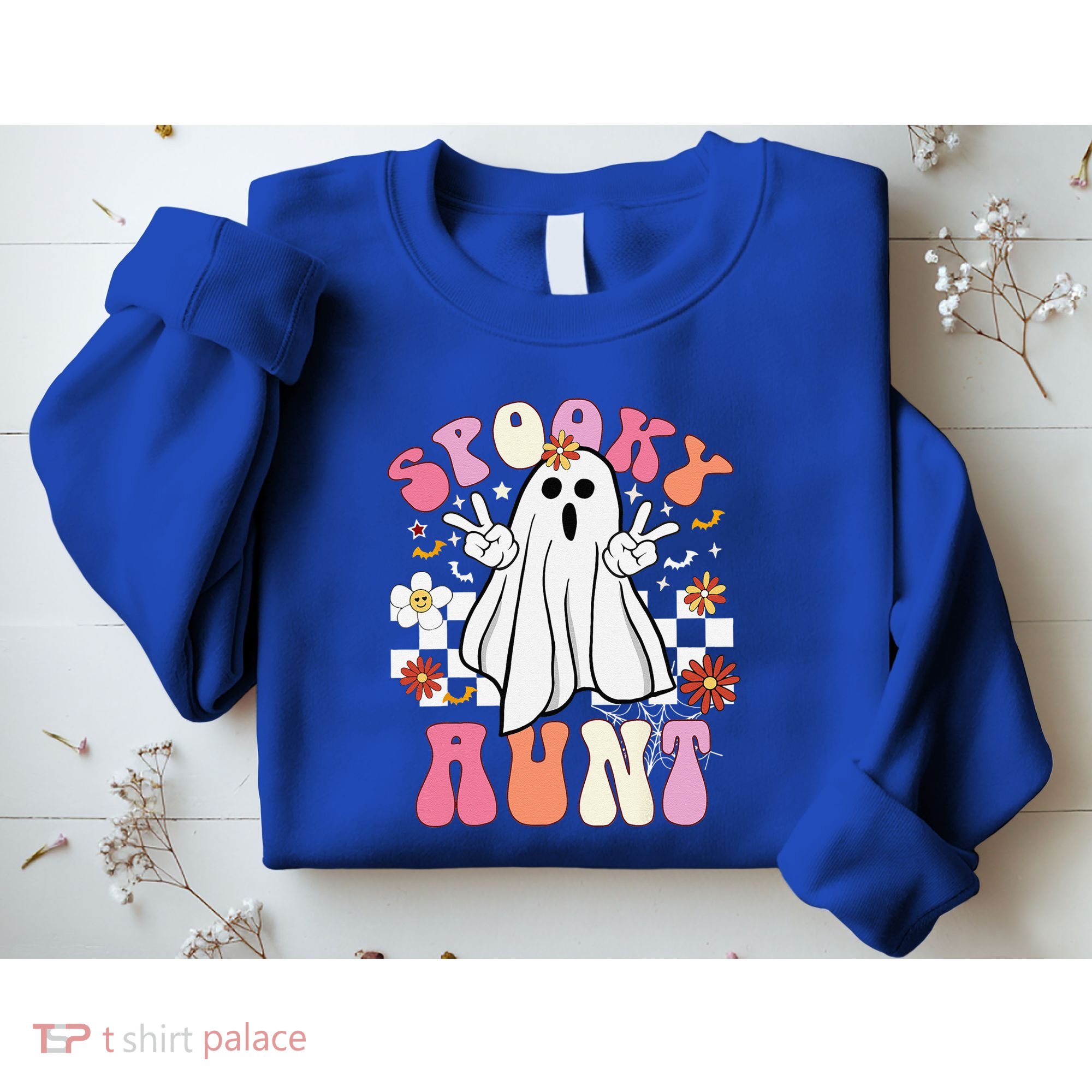 Spooky Aunt Floral Ghost Hippie Halloween Spooky Family Sweatshirt