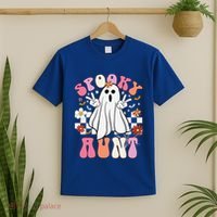 Spooky Aunt Floral Ghost Hippie Halloween Spooky Family T-Shirt thumb 2