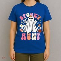 Spooky Aunt Floral Ghost Hippie Halloween Spooky Family T-Shirt thumb 4