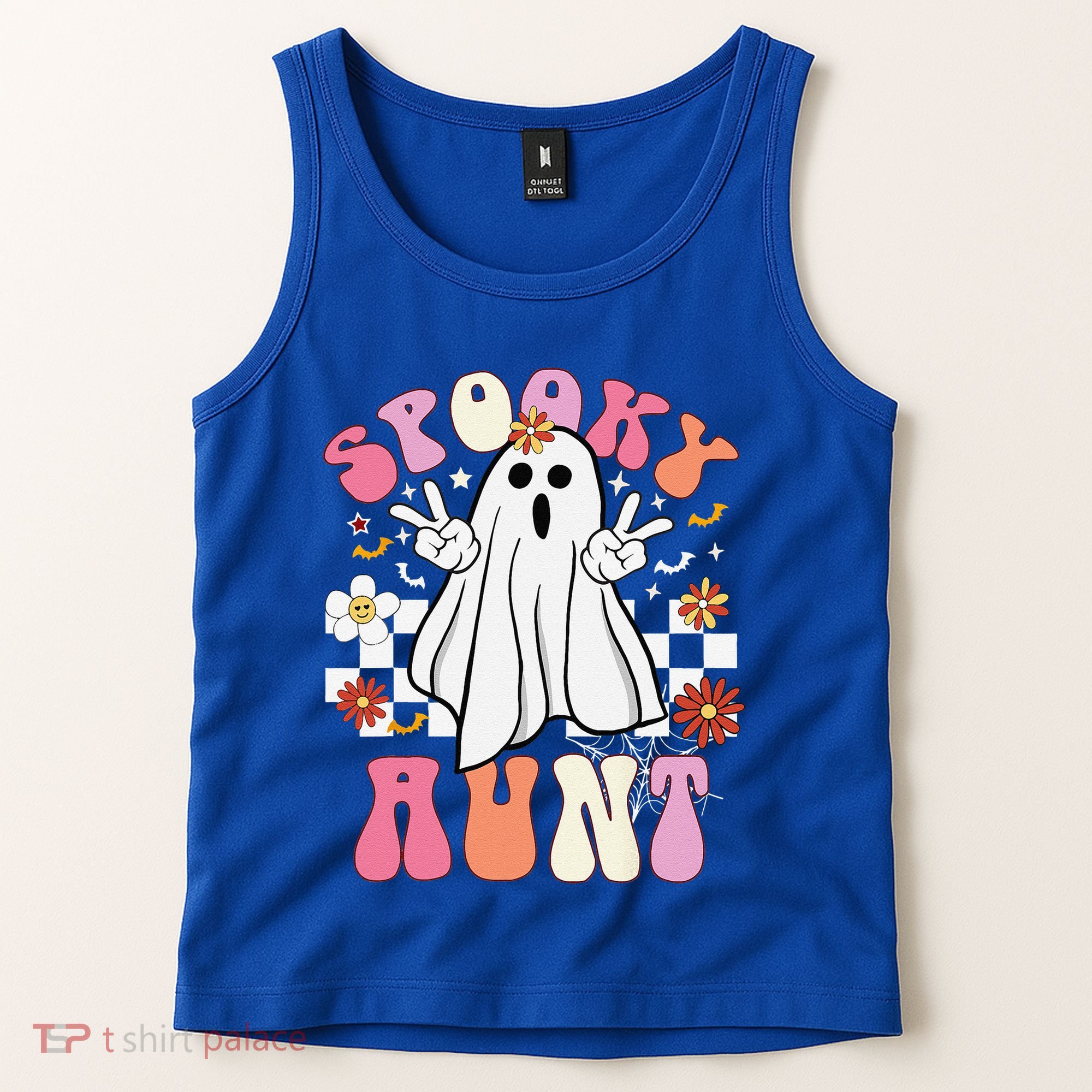 Spooky Aunt Floral Ghost Hippie Halloween Spooky Family Tank Top