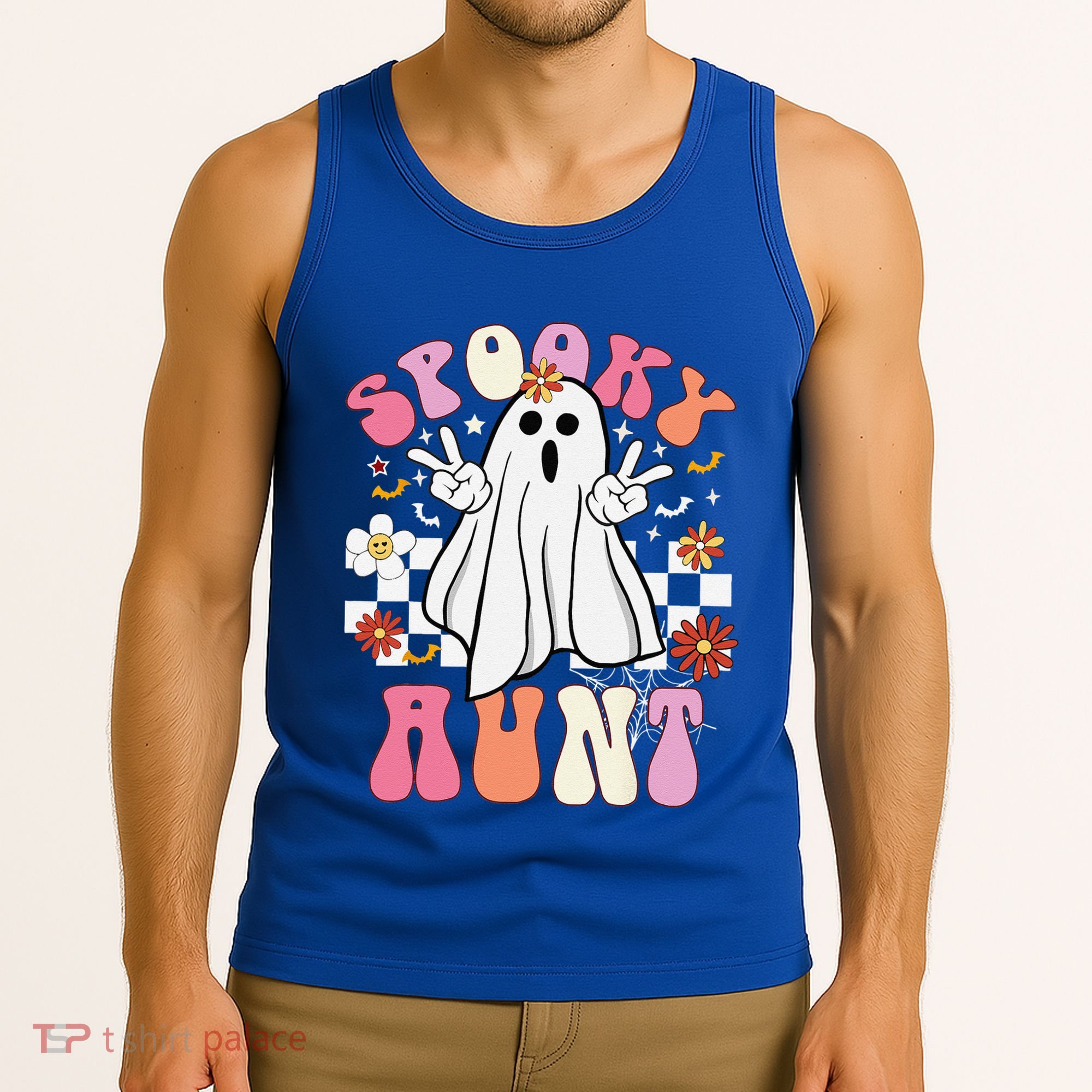 Spooky Aunt Floral Ghost Hippie Halloween Spooky Family Tank Top