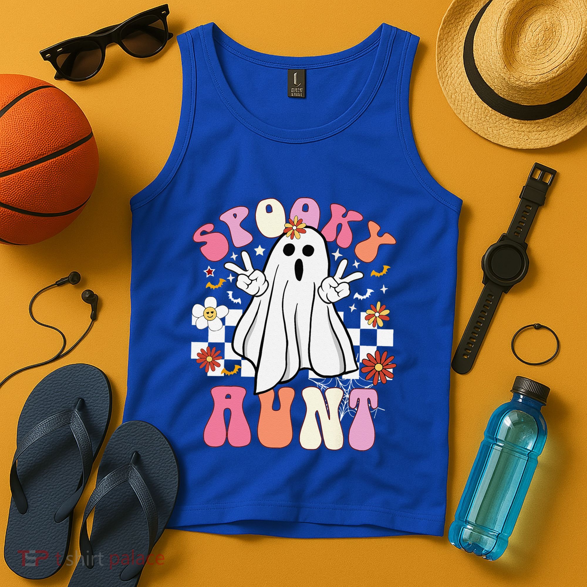 Spooky Aunt Floral Ghost Hippie Halloween Spooky Family Tank Top