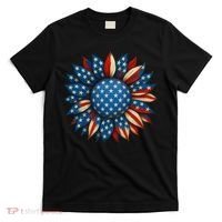 Sunflower American Flag 4th Of July Women Merica USA  T-Shirt thumb 0