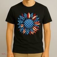 Sunflower American Flag 4th Of July Women Merica USA  T-Shirt thumb 3