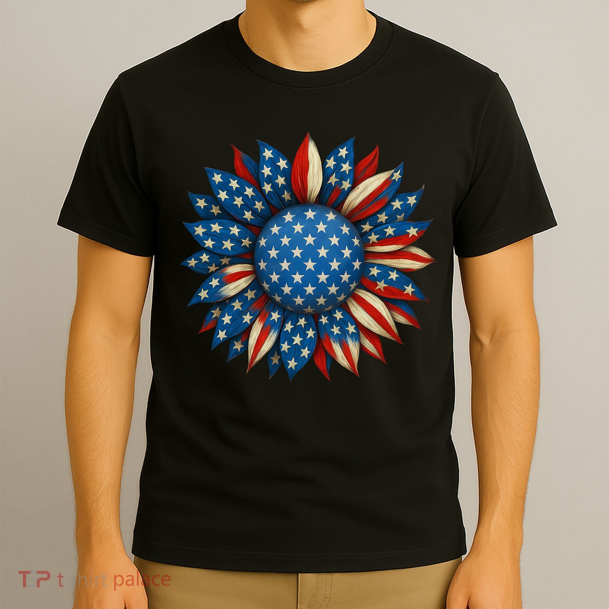 Sunflower American Flag 4th Of July Women Merica USA  T-Shirt