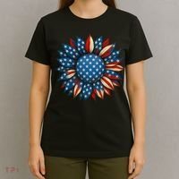 Sunflower American Flag 4th Of July Women Merica USA  T-Shirt thumb 4