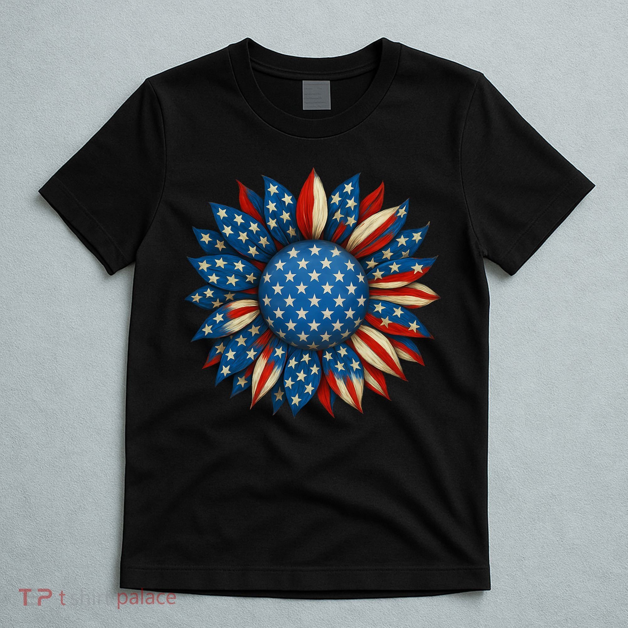 Sunflower American Flag 4th Of July Women Merica USA  T-Shirt