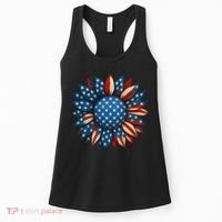 Sunflower American Flag 4th Of July Women Merica USA  Women's Tank Top thumb 0