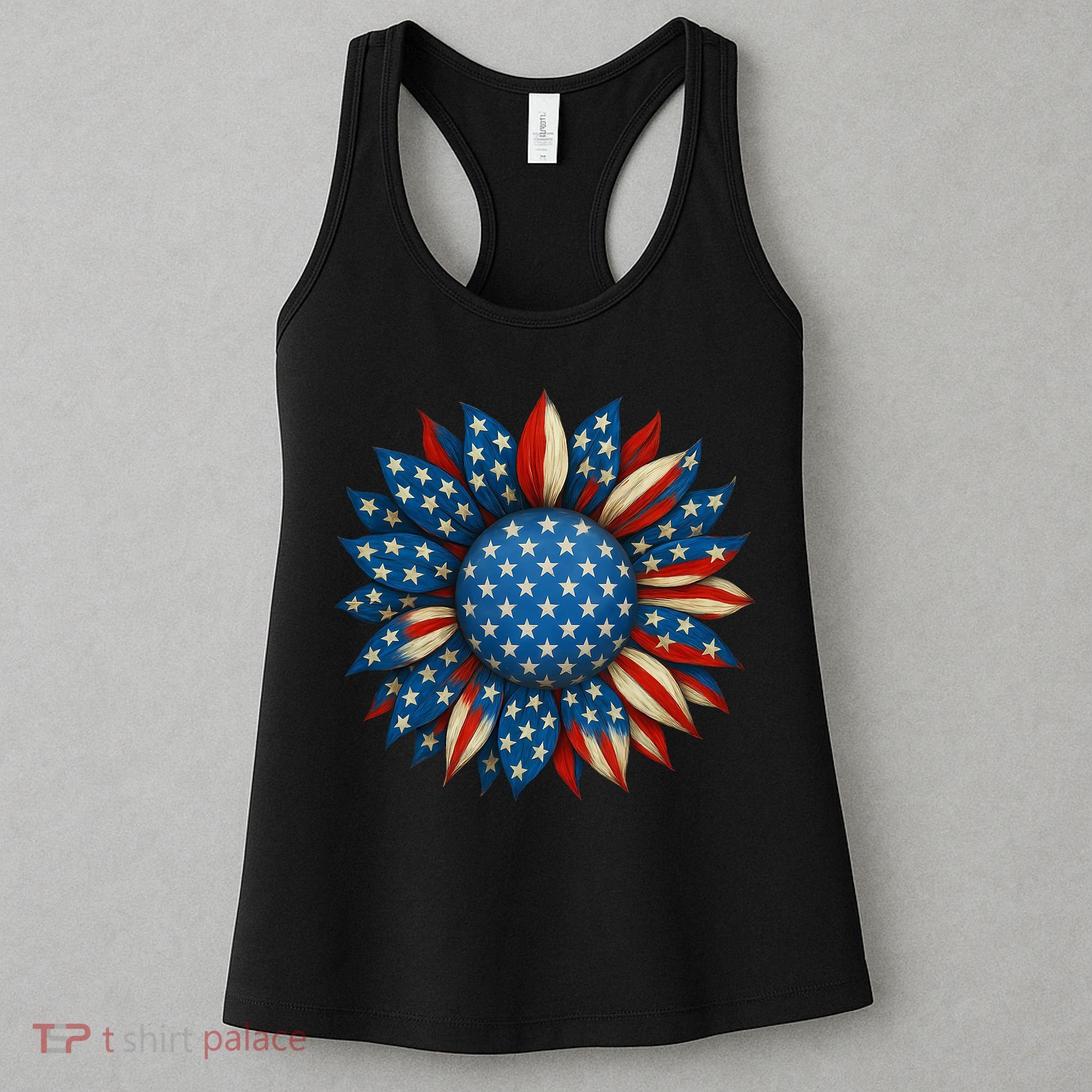 Sunflower American Flag 4th Of July Women Merica USA  Women's Tank Top