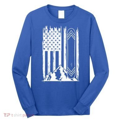 Snowboarding American Flag Long Sleeve Shirt