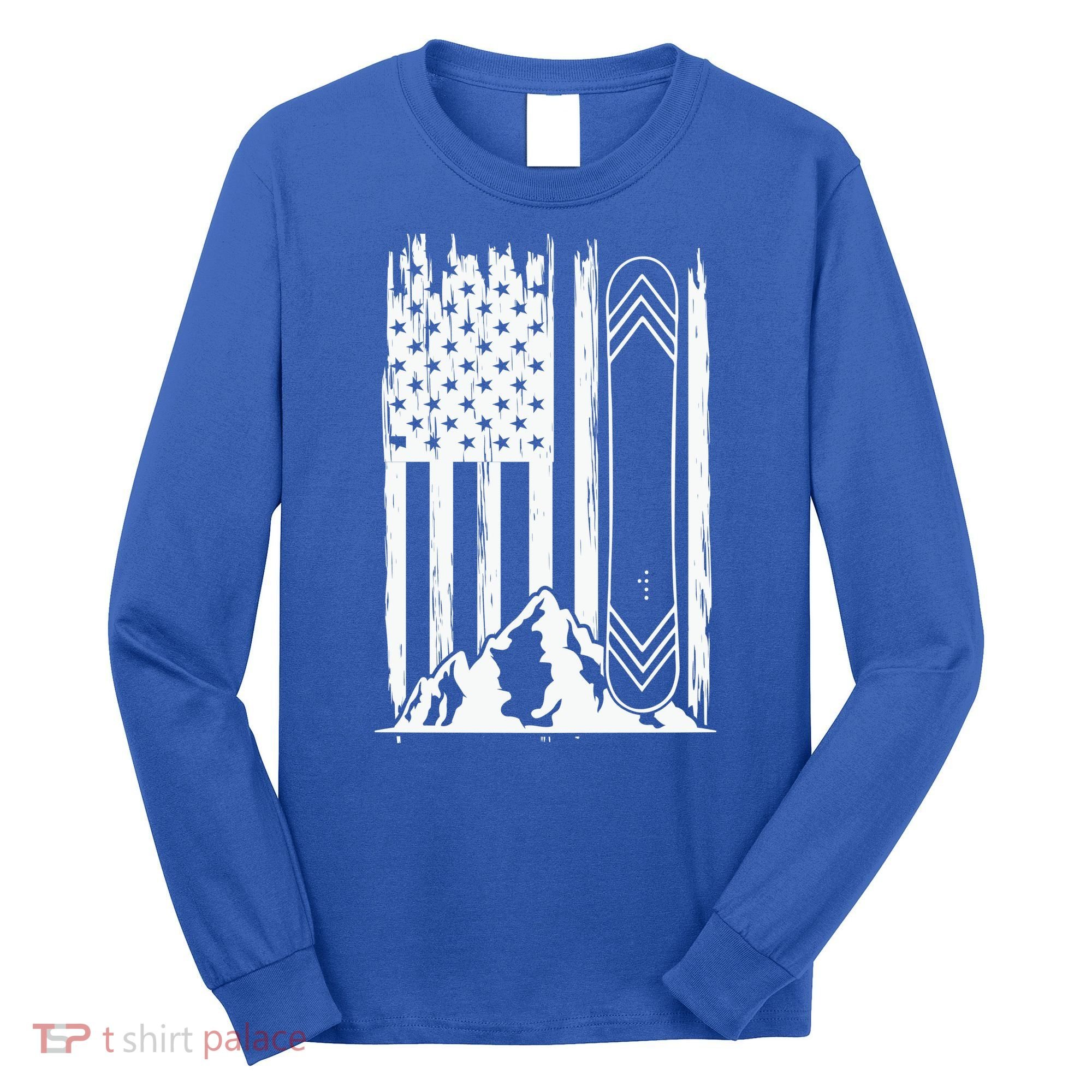 Snowboarding American Flag Long Sleeve Shirt