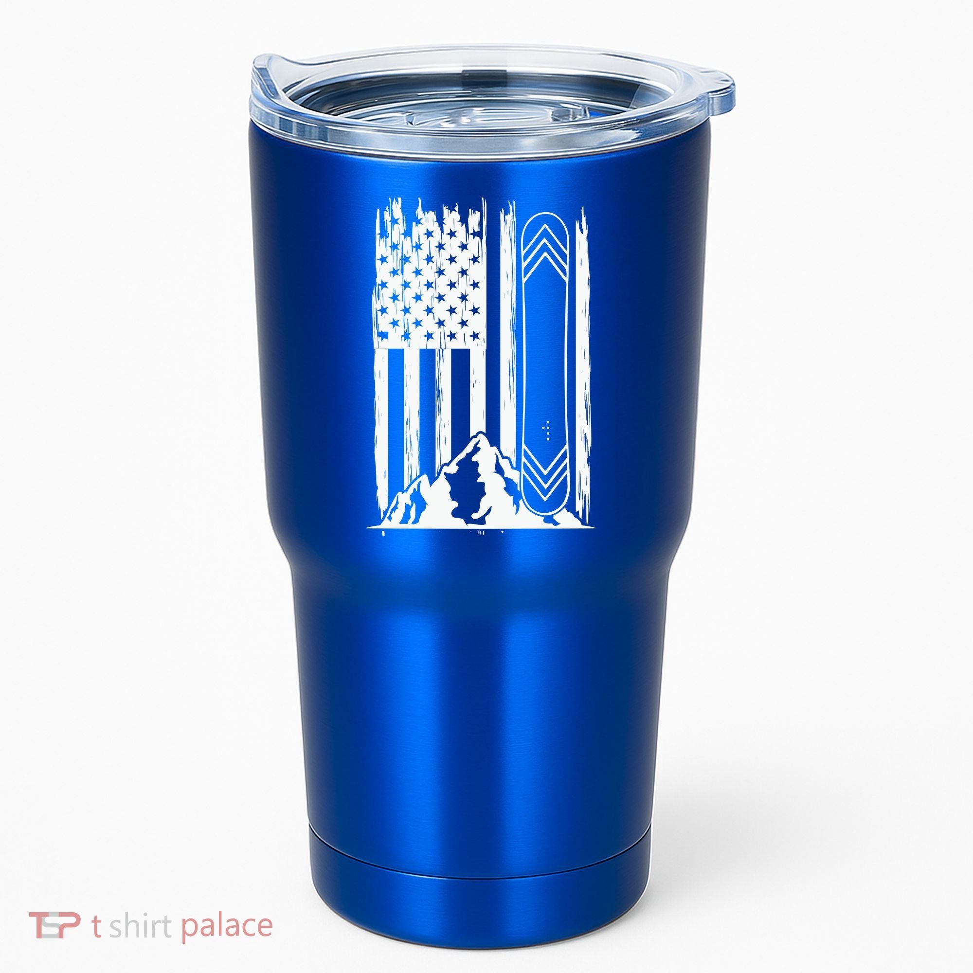 Snowboarding American Flag Tumbler