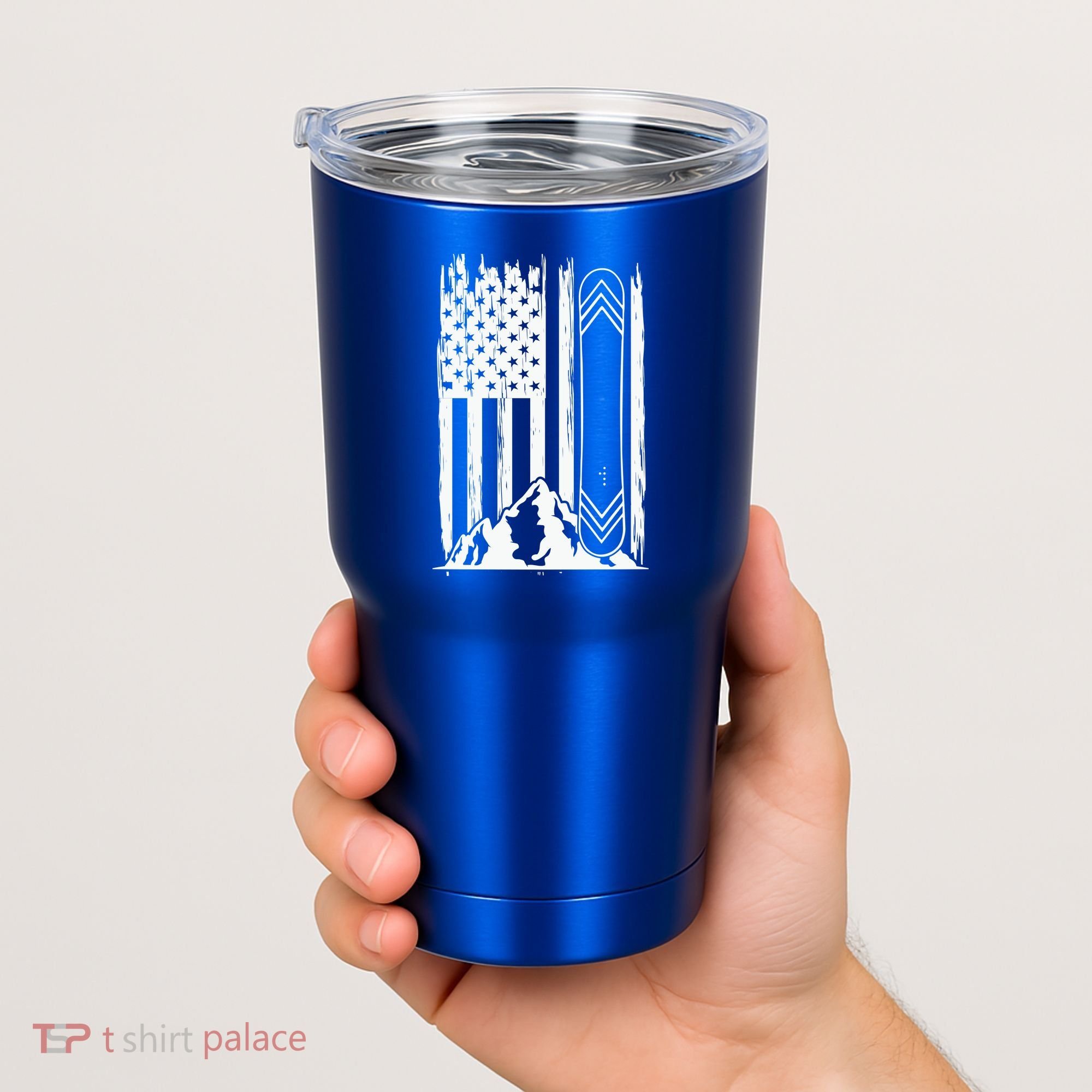 Snowboarding American Flag Tumbler