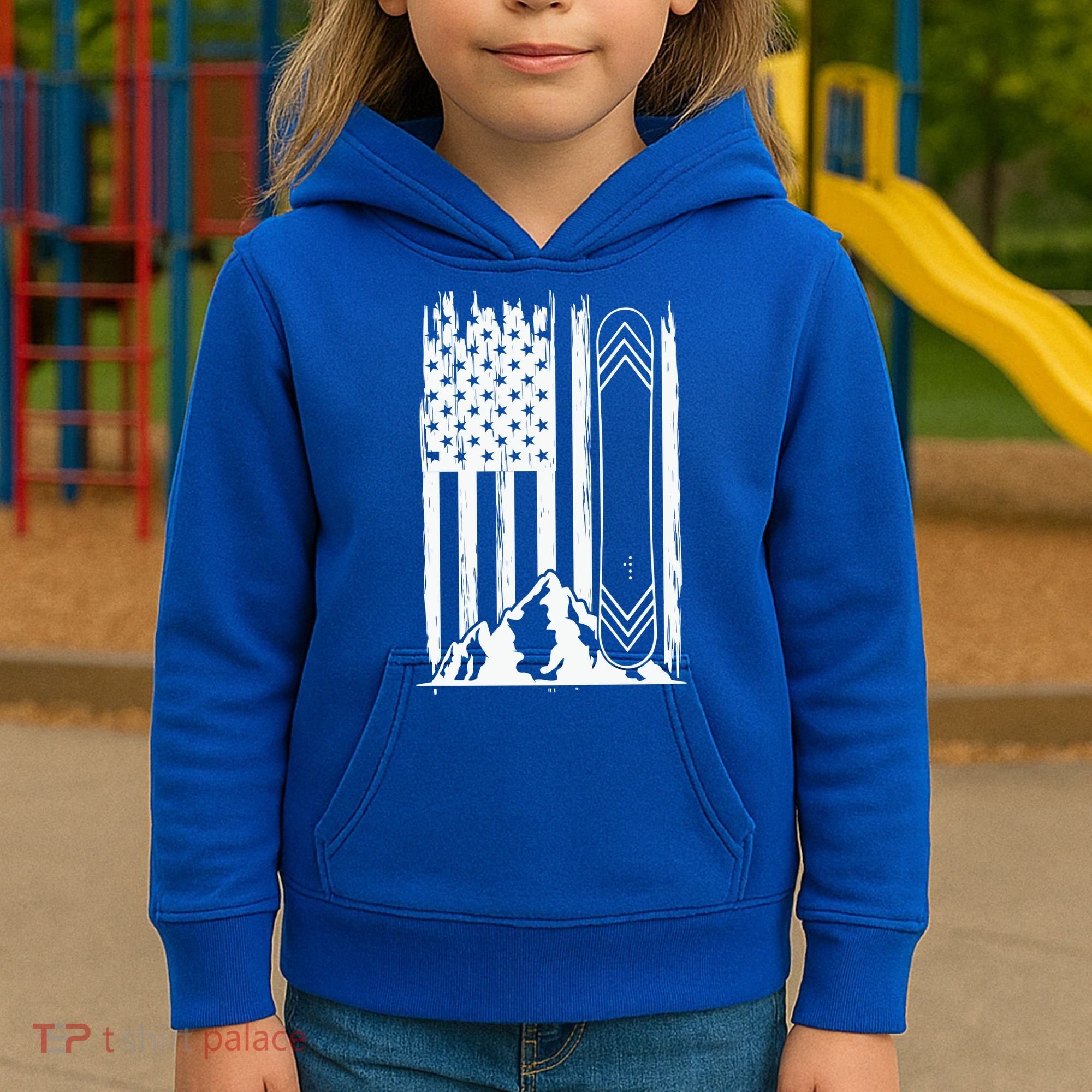 Snowboarding American Flag Kids Hoodie