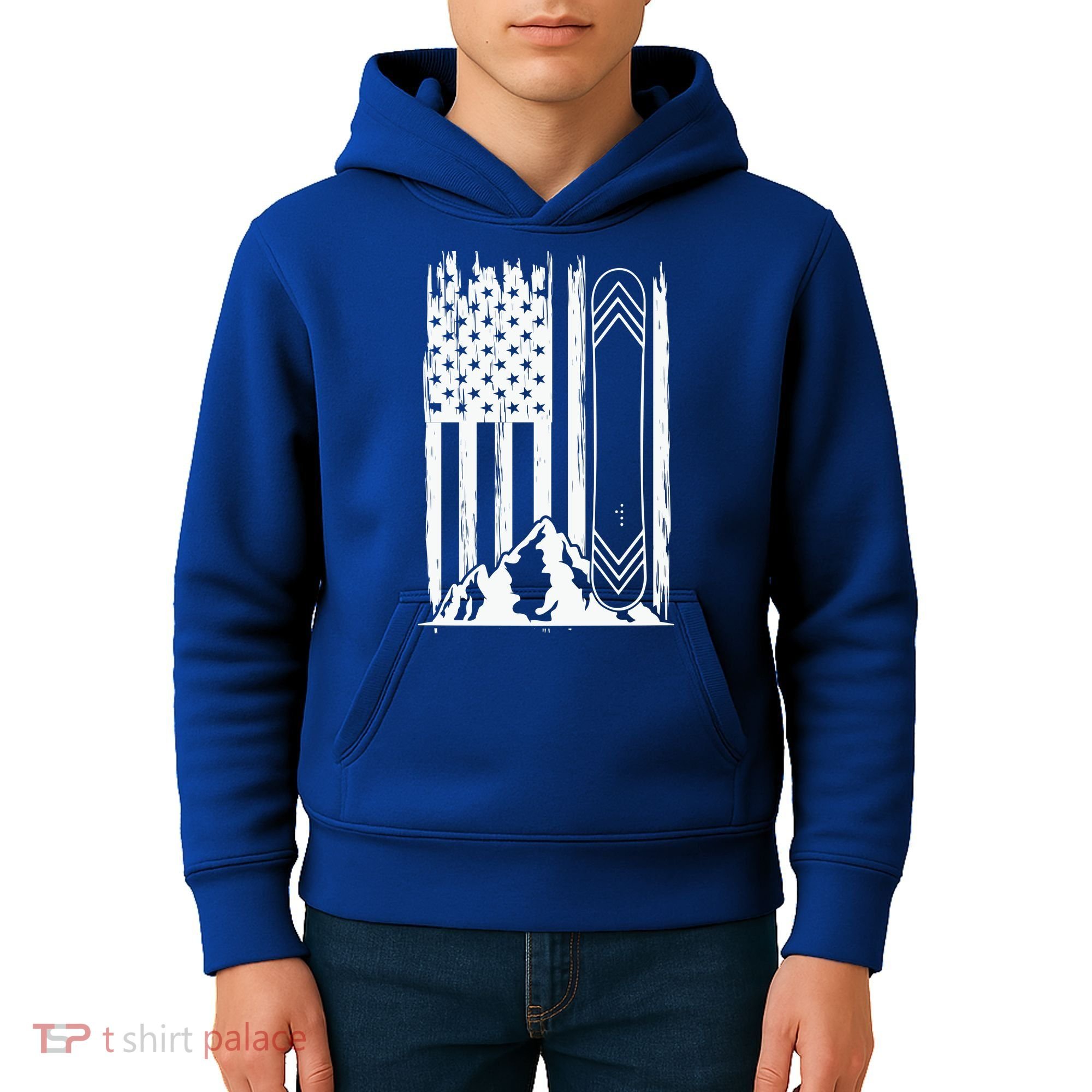 Snowboarding American Flag Kids Hoodie