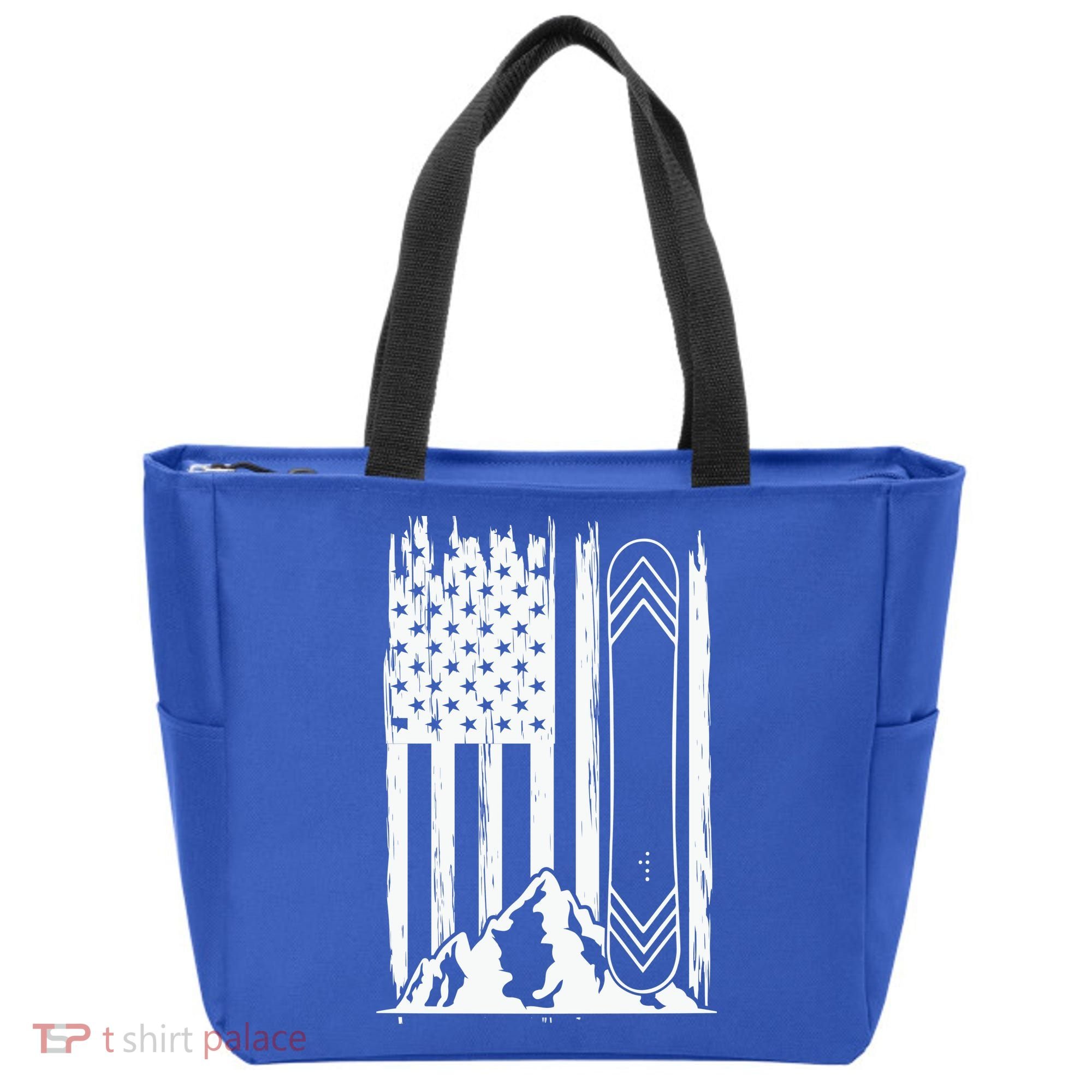 Snowboarding American Flag Tote Bag
