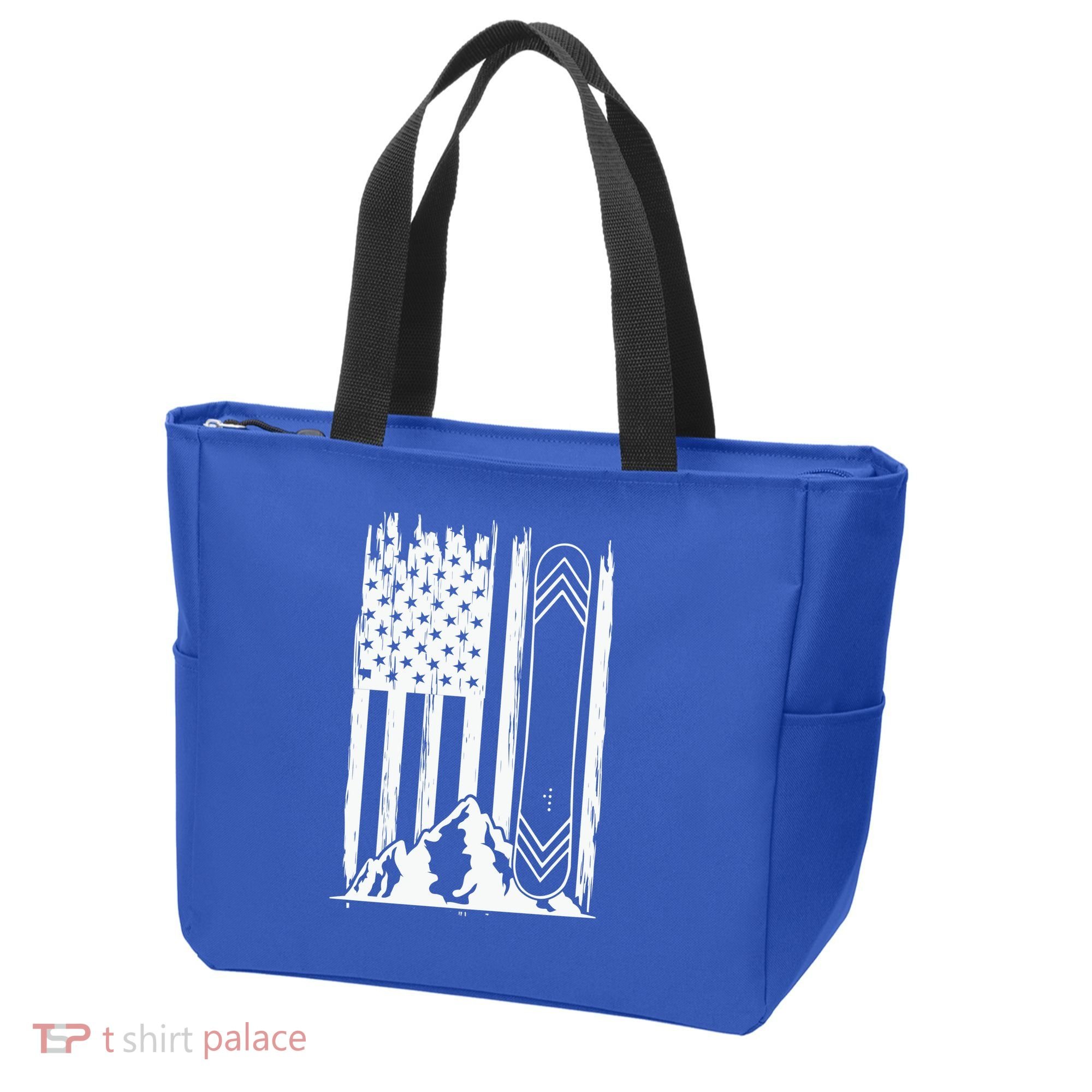 Snowboarding American Flag Tote Bag