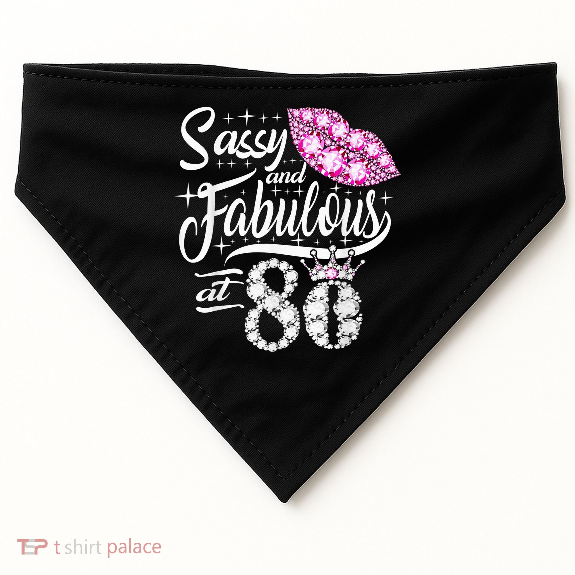 Sassy and fabulous at 80 Years Old 80th Birthday crown lips USA-Made Doggie Bandana